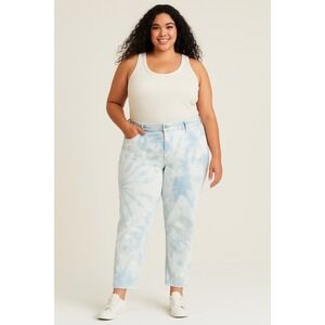 Gap Boyfriend Jeans Womens 20/35 Blue Tie Dye Raw Hem Crop Mid Rise Straight Leg